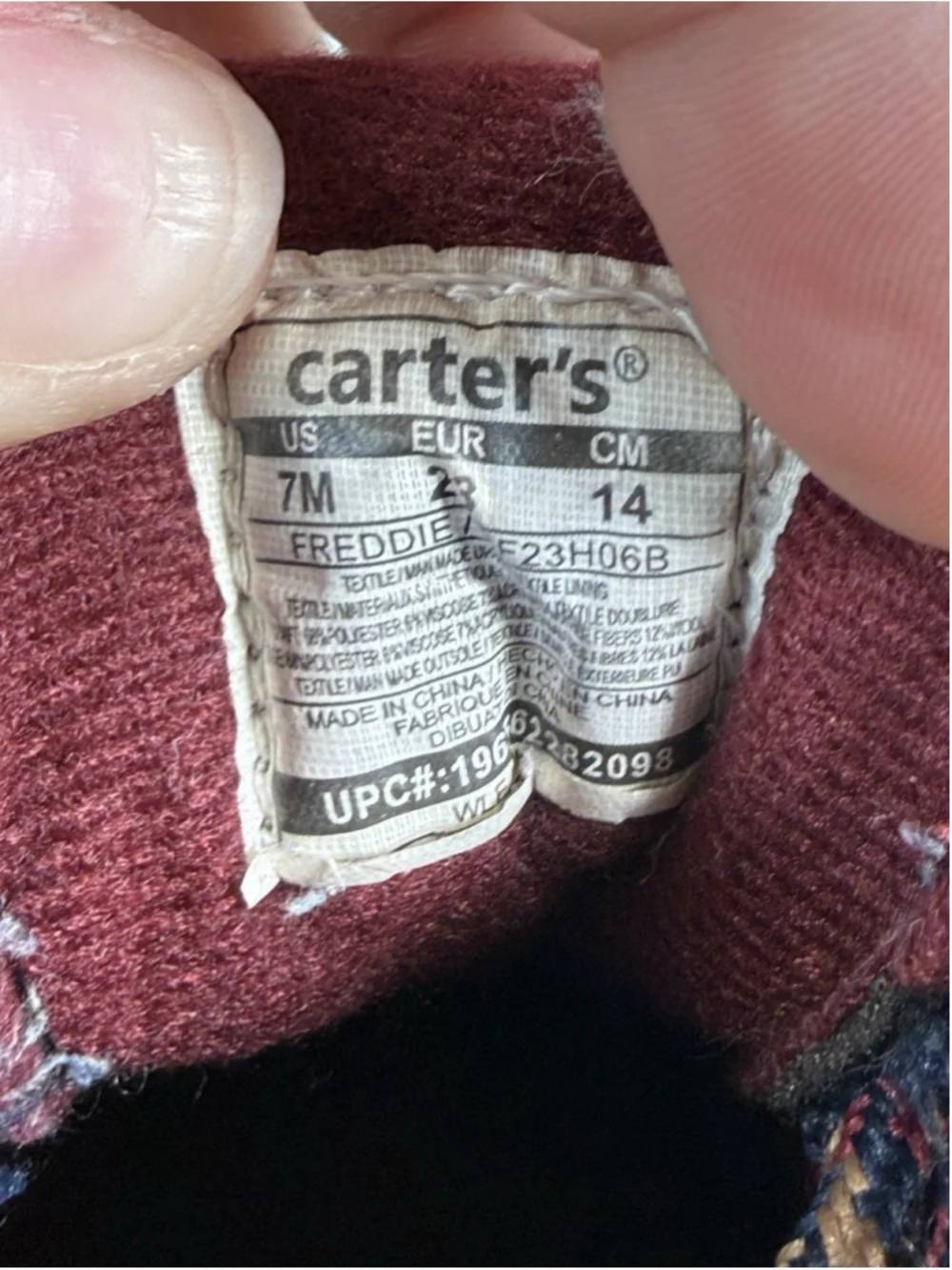 Carter's Freddie Boots Toddler Boys Size 7 Brown Snow Winter Lined Hook Loop